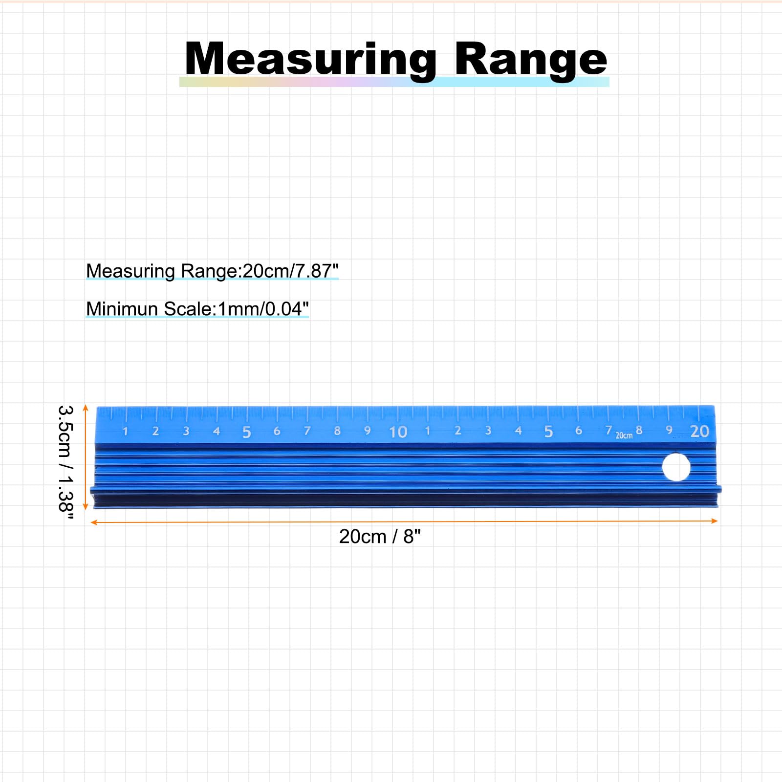 PATIKIL 20cm/8" Aluminum Cutting Rule Ruler - Image 2