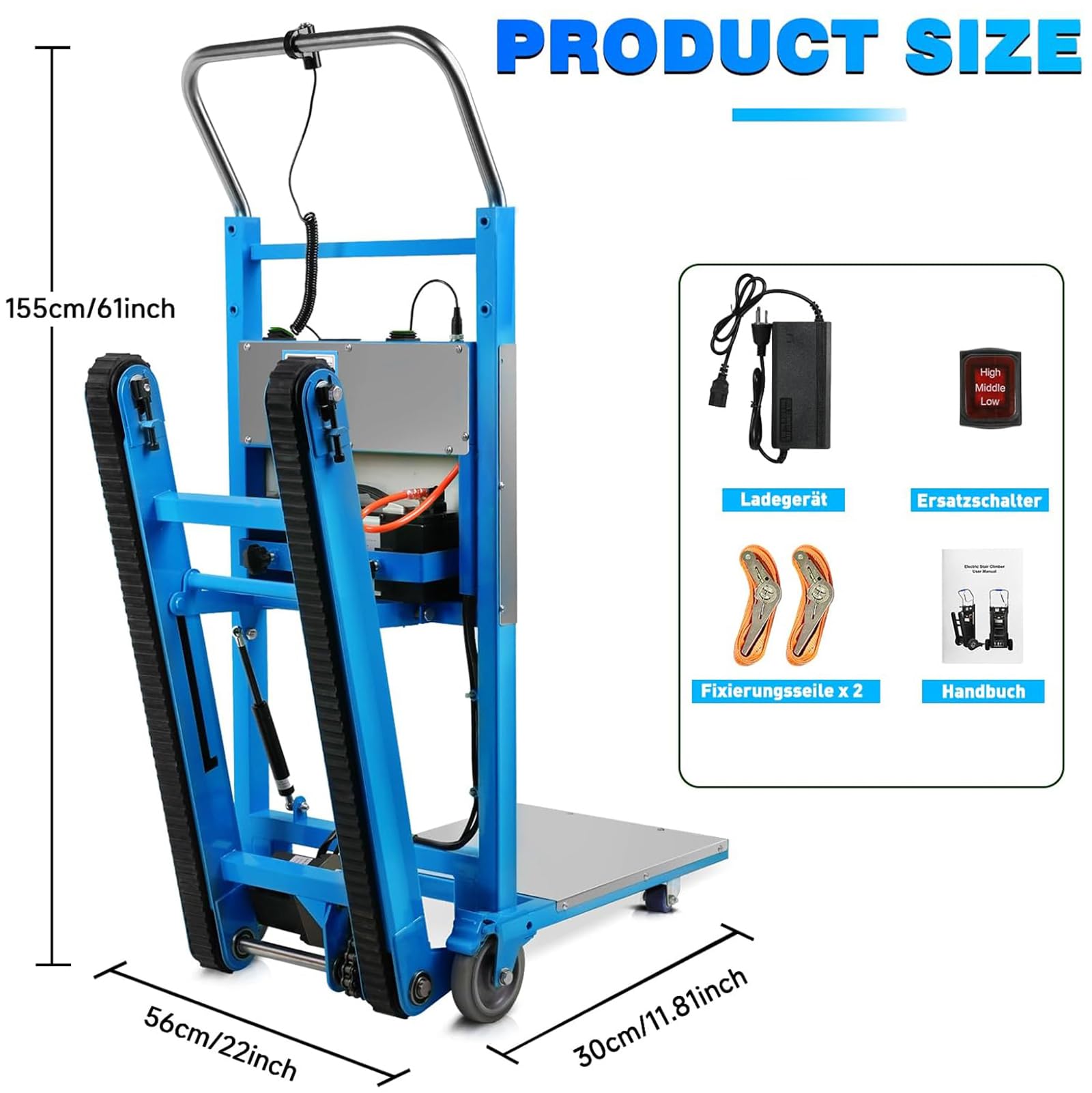 Carrello Montascale Elettrico da 1200 W 500 kg di Carico Carrello Saliscale Elettrico per Sacchi con Maniglia Telescopica Scale e Discese per Trasportare Oggetti Grandi