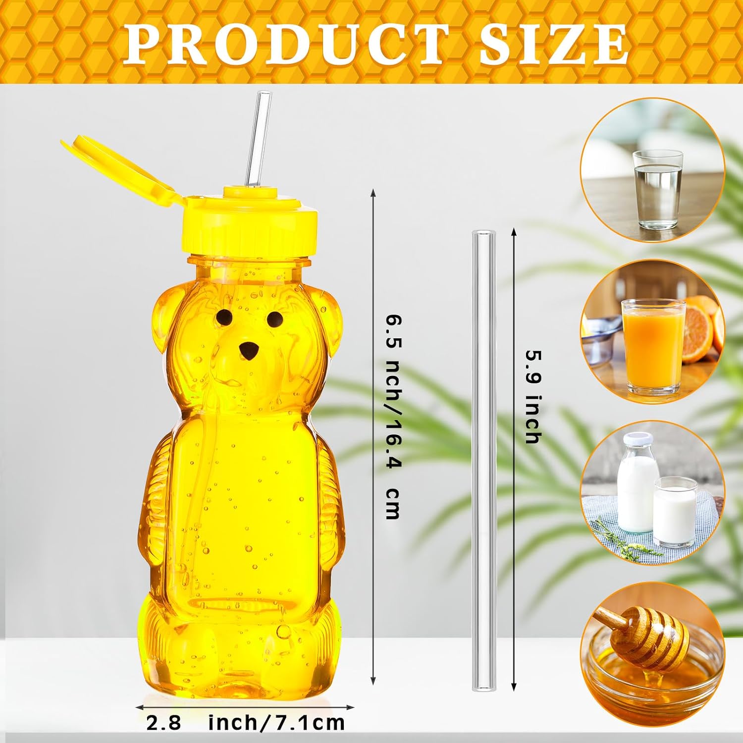 Thenshop 32 Pack Honey Bear Bottles with Straws, Squeeze Cups, 12oz image 2