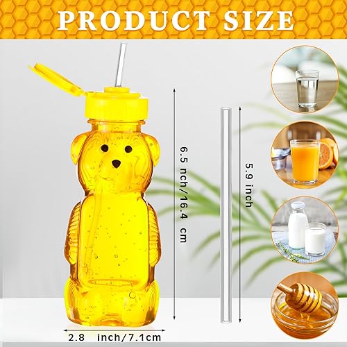 Miniatura 2 de Paquete de 32 botellas de oso de miel con pajitas, vasos de plástico vacíos, recipientes de miel en forma de oso, almacenamiento y dispensación,