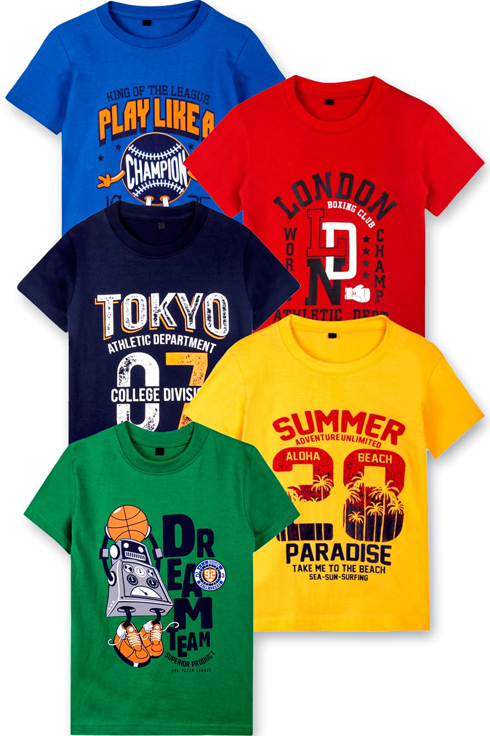 T2F Solid Regular Fit T-Shirt für Jungen, Mehrfarbig, Größe 4, 8-9 Y