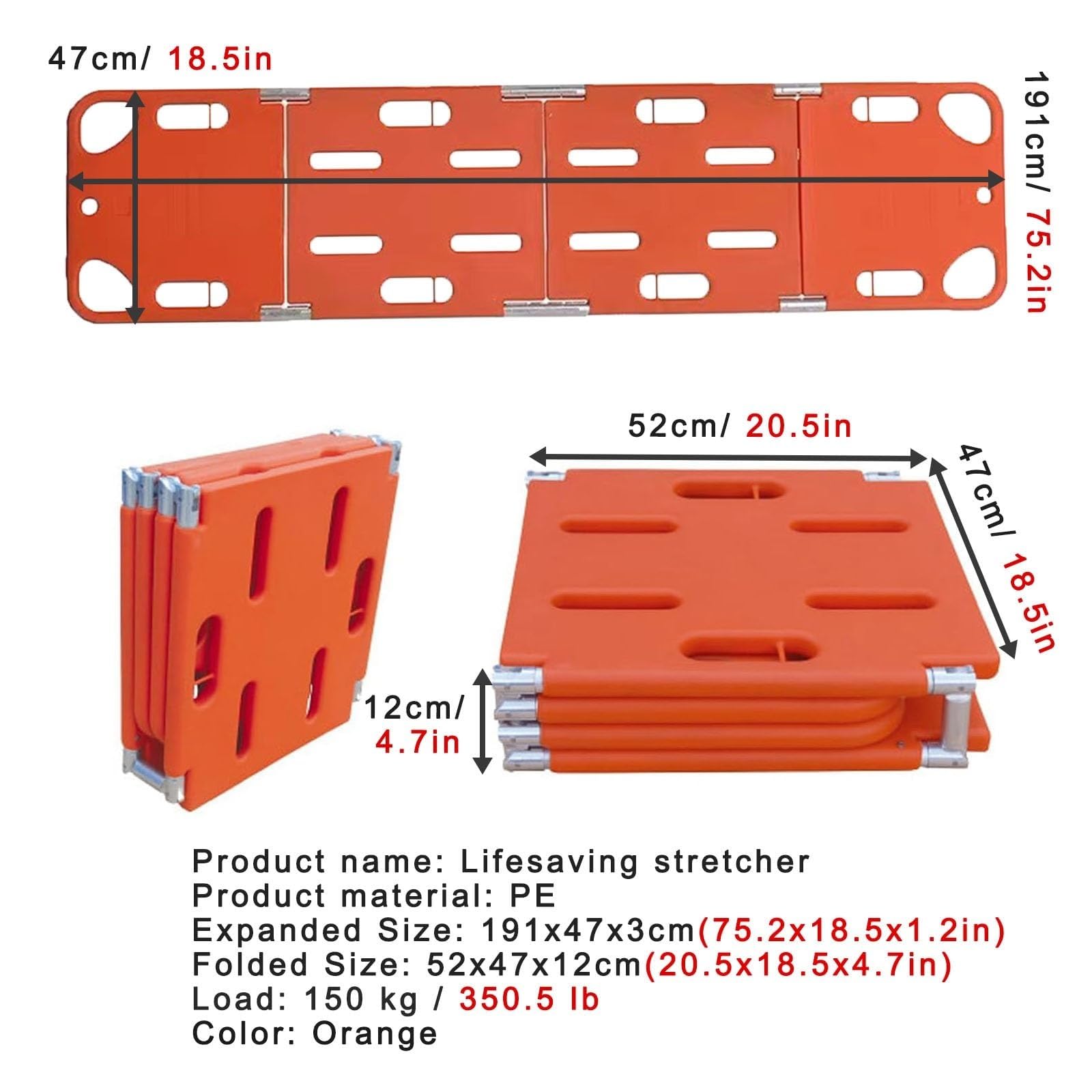 Tabla espinal flotante Ligera para rescate acuático, Kit de rescate compacto con Camilla y Tabla de espalda, para emergencias en Playa, Piscina o río, con inmovil, Orange