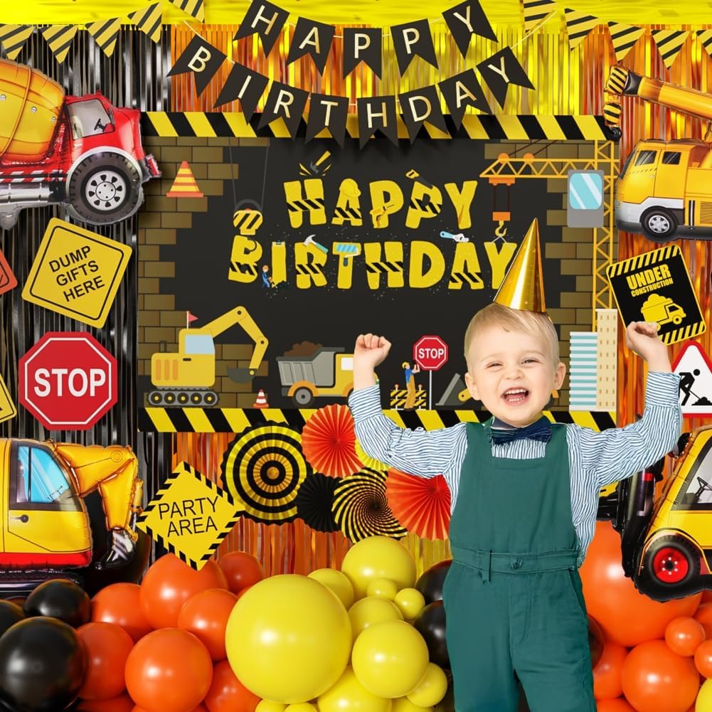 Construction Birthday Party Supplies Dump Truck Party Decorations Kits Set arch kit Garland for Boy Construction Balloons Signs Backdrop Happy Birthday Banner