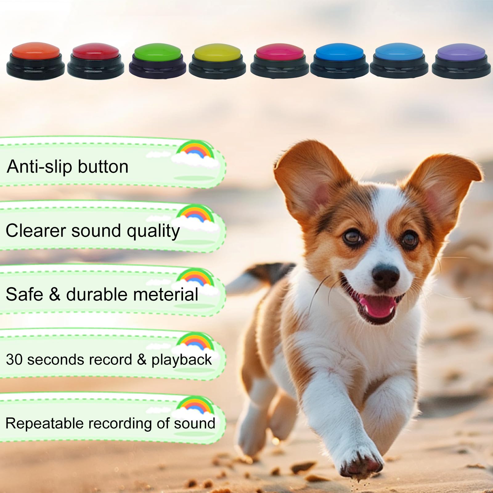 Gelabur Juego de 8 botones de comunicación para perros, botones grabables por voz para aula, juego de botones de conversación para entrenamiento de perros, herramientas de botones de conversación