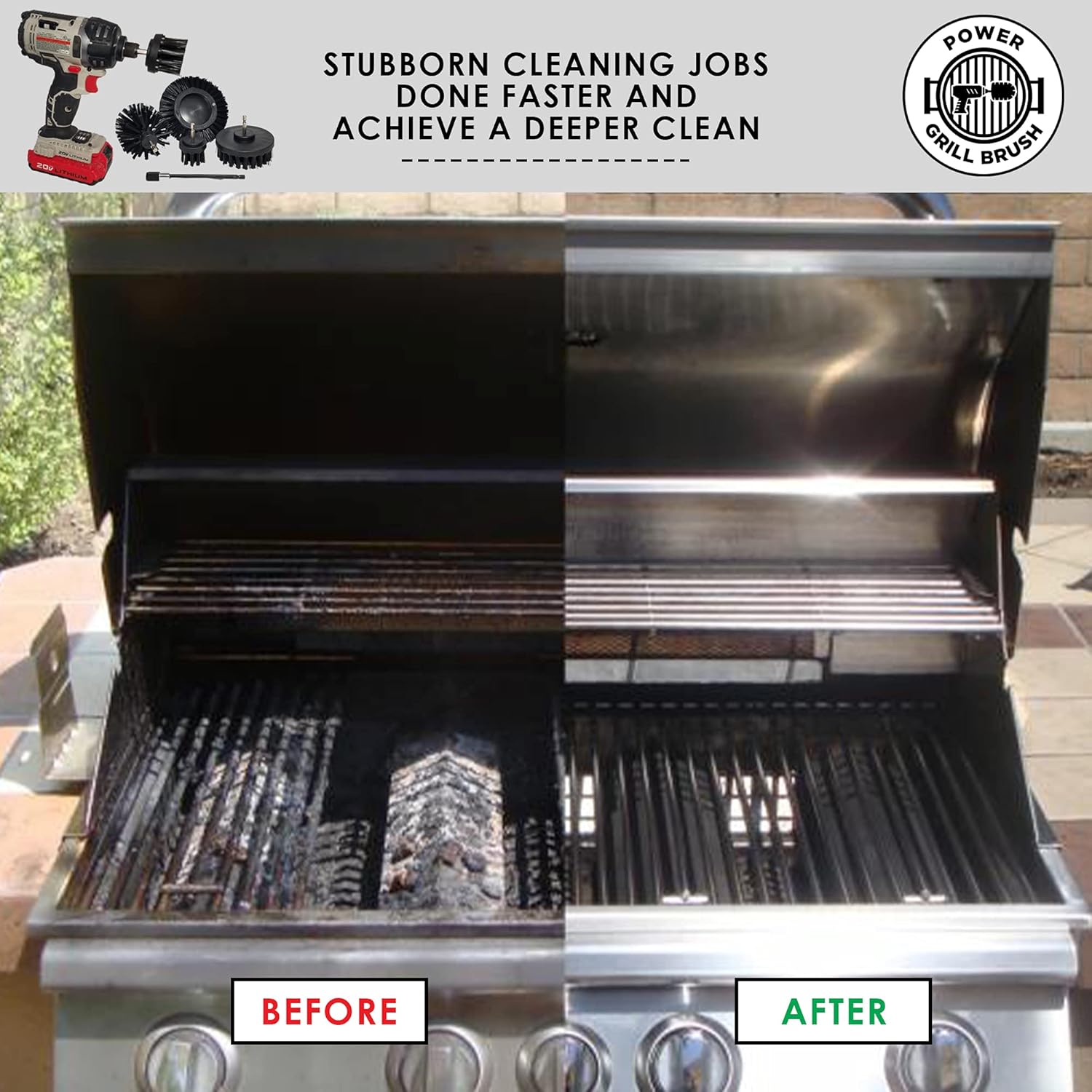 Power Grill Brush - Grill Brush 5 Piece BBQ Cleaning Kit - Nylon Safe Bristle, Wire Free, Safe for All Grates Stainless Steel, Porcelain, Charcoal Smoker Grill Cleaner Scraper, Accessories Outdoor