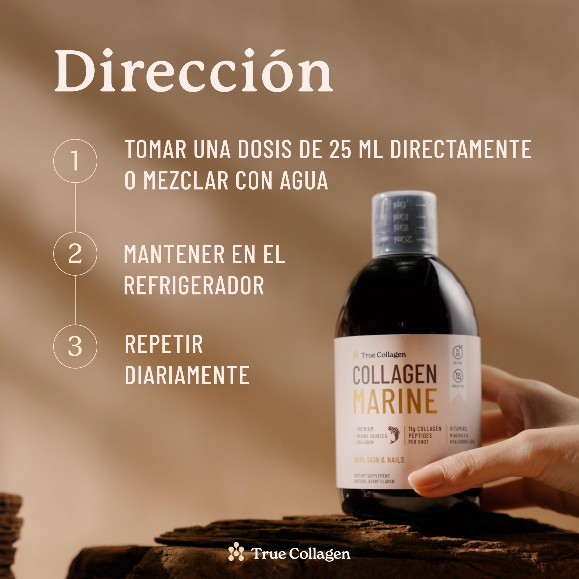 True Collagen | Suplemento Líquido de Colágeno Hidrolizado de 11 000 mg - 2 x 500 ml (1000 ml), Suministro para 40 días | Ácido hialurónico, biotina y vitamina C para un cabello, piel y