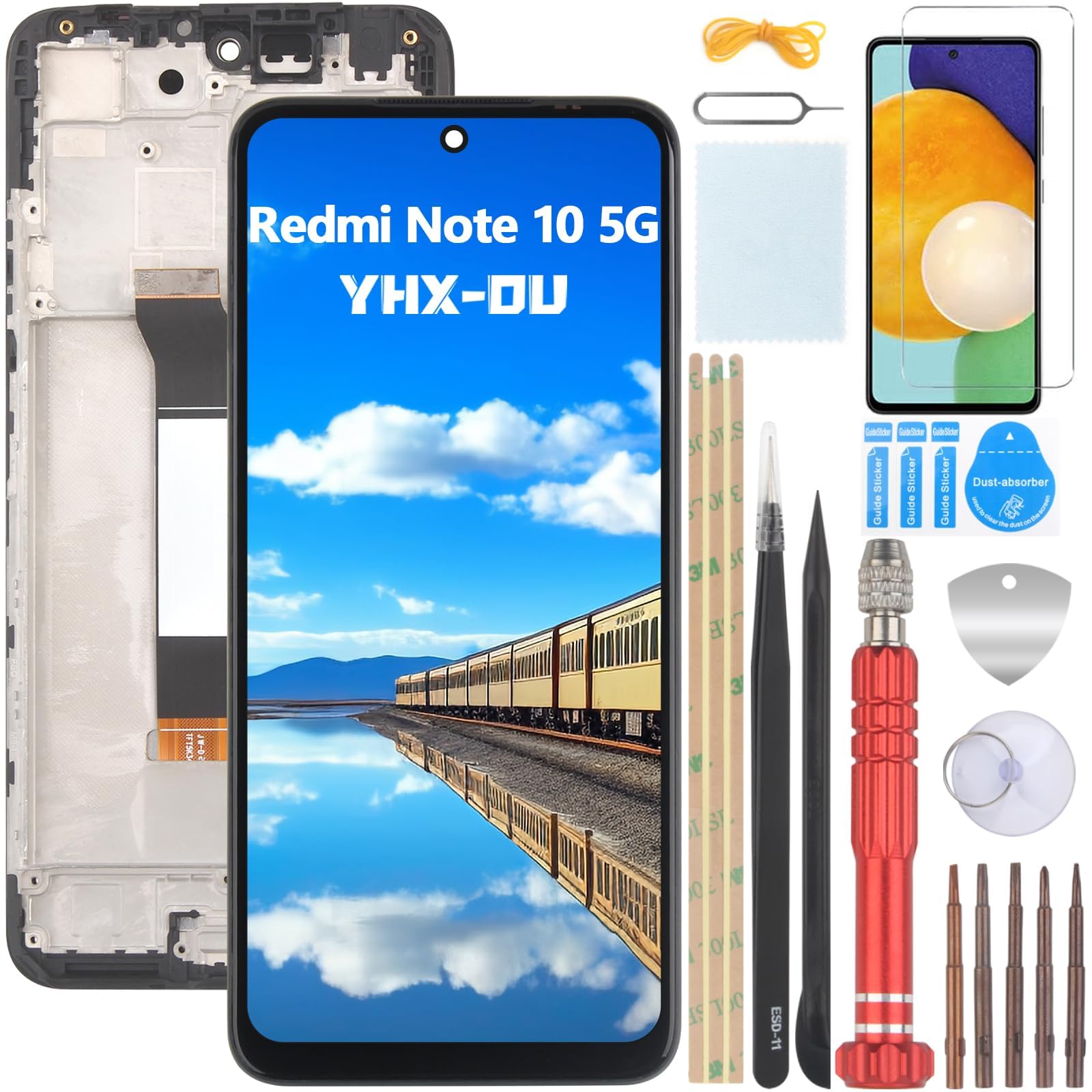 YHX-OU 6.5 Schwarz Rahmen Display Für Xiaomi Redmi Note 10 5G M2103K19G M2103K19C LCD Display Touchscreen Ersatz Bildschirm Glas Assembly mit Werkzeug 1 Stück Schutzfolie