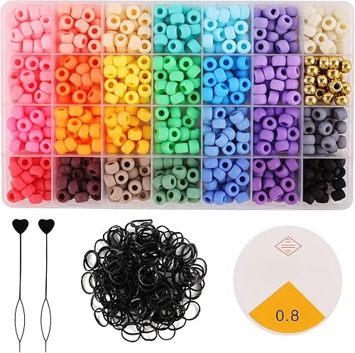 Miniatura 10 de Cuentas de cabello de 18 colores de 0.354in para trenzas de cabello, kit de cuentas de pony arcoíris para hacer joyas, cuentas Kandi para hacer