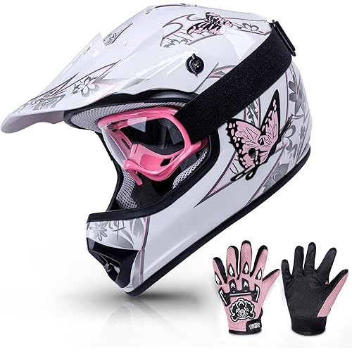 TCMT Dot Kids Dirt Bike Helmet Youth Motocross Helmet Full Face ATV Four Wheeler Motorcycle Helmet for Boys Girls, Off-Road Protective Gear with Goggles Gloves New