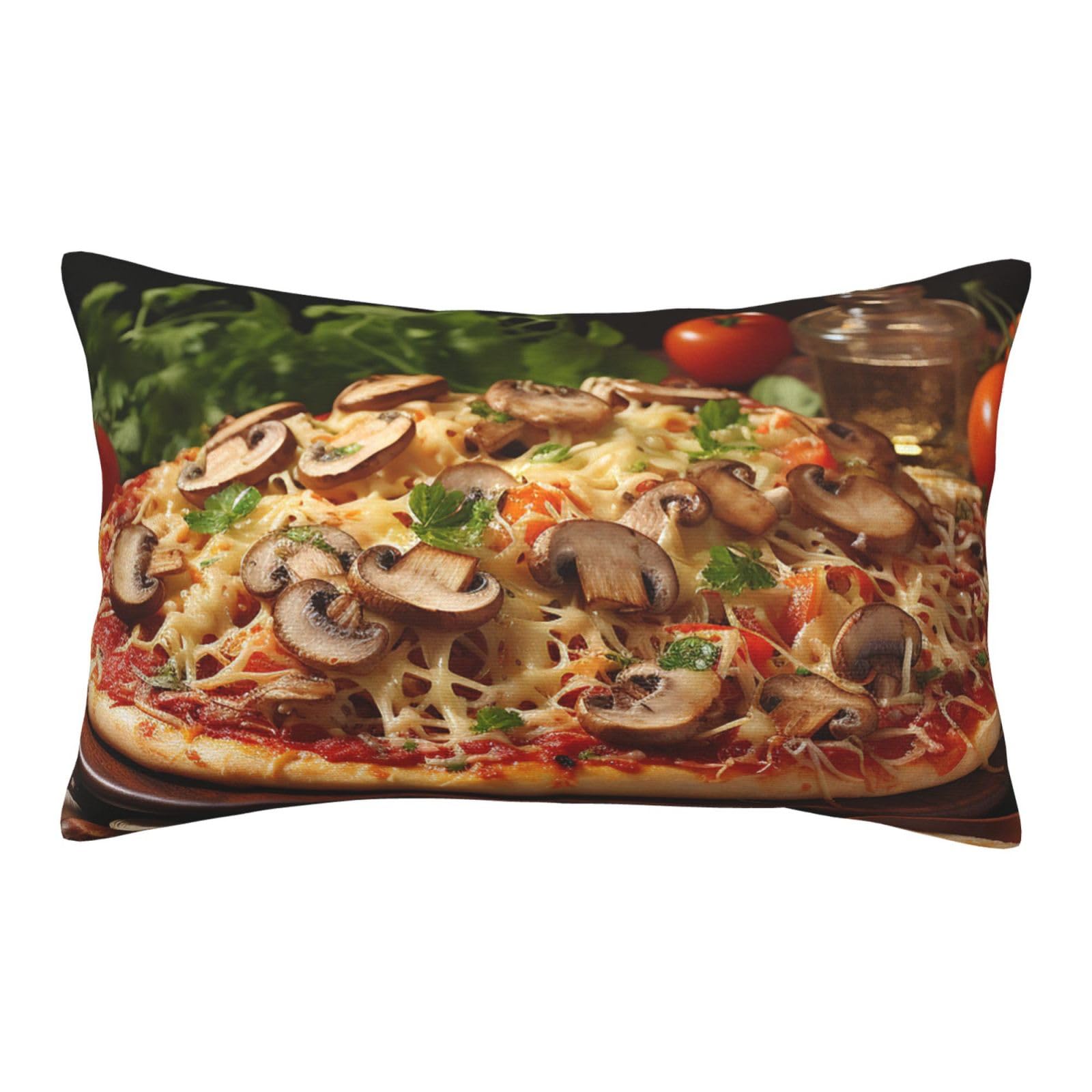 Velvet Pillowcases 14"x20" Ultra Soft Breathable Pillow Cases, Luxury Fuzzy Throw Pillow Covers with Zipper, Pizza with Mushrooms and Tomatoes on Top Pillow Shams Decorative Cushion Cases for Couch