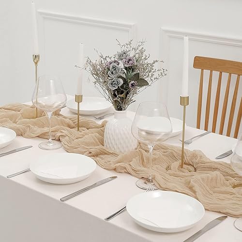 Miniatura 4 de DOLOPL Camino de mesa de estopilla beige de 13.3 pies, camino de mesa de estopilla bohemia, camino rústico translúcido de 160 pulgadas de largo para
