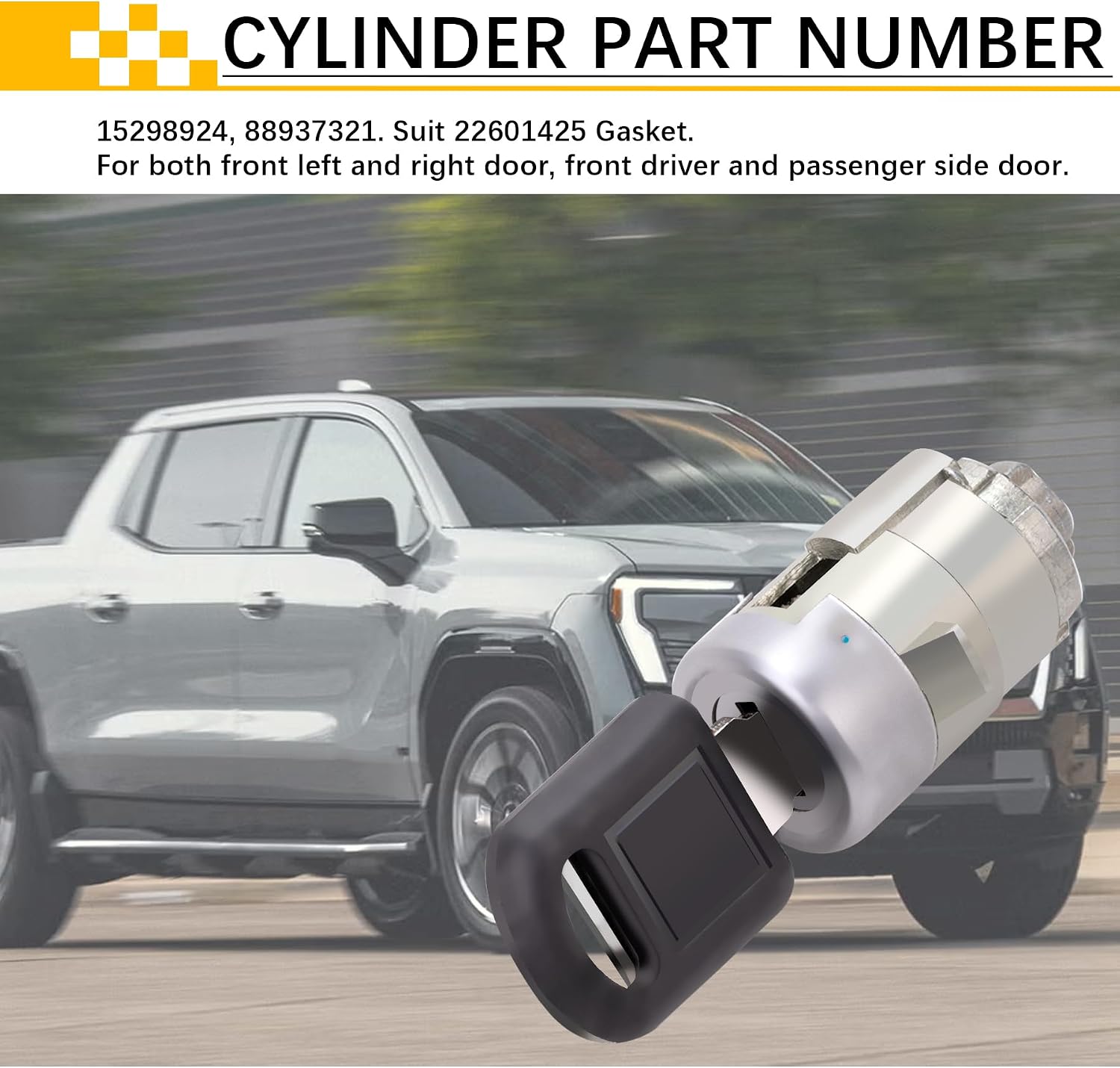 1 Pair Door Lock Cylinder Set w/ 2 Key for GMC Sierra 3500 2500 1500 Yukon，Chevy Silverado Tahoe Suburban，Hummer H2，Cadillac Front Left Right Door Lock Tumbler 15298924