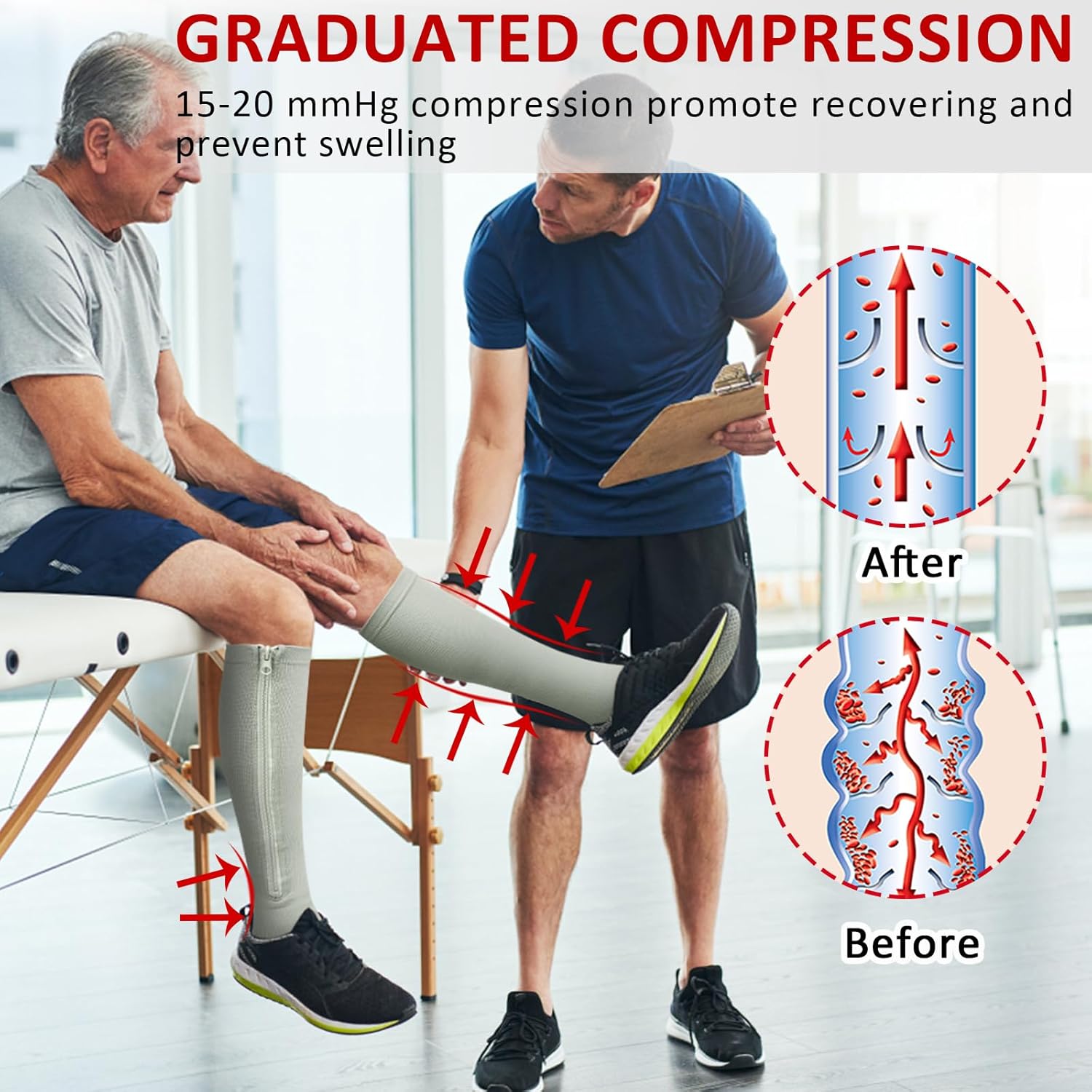 Ailaka Medical Zipper Compression Socks, 15-20 mmHg Knee High Open Toe Compression Socks for Men Women, Support Socks for Varicose Veins, Edema - Image 2