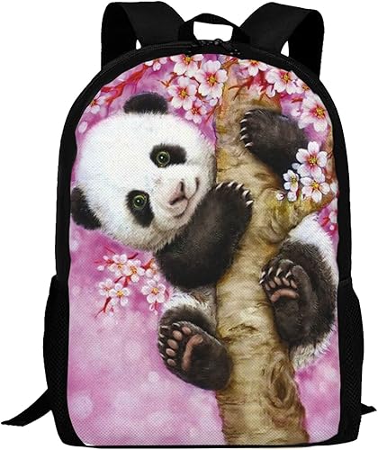 Viythuw Mochila simple y estética para mujeres y hombres, ligera, ajustable, negra, para viajes, deportes al aire libre, rosado (Pink Panda), Panda