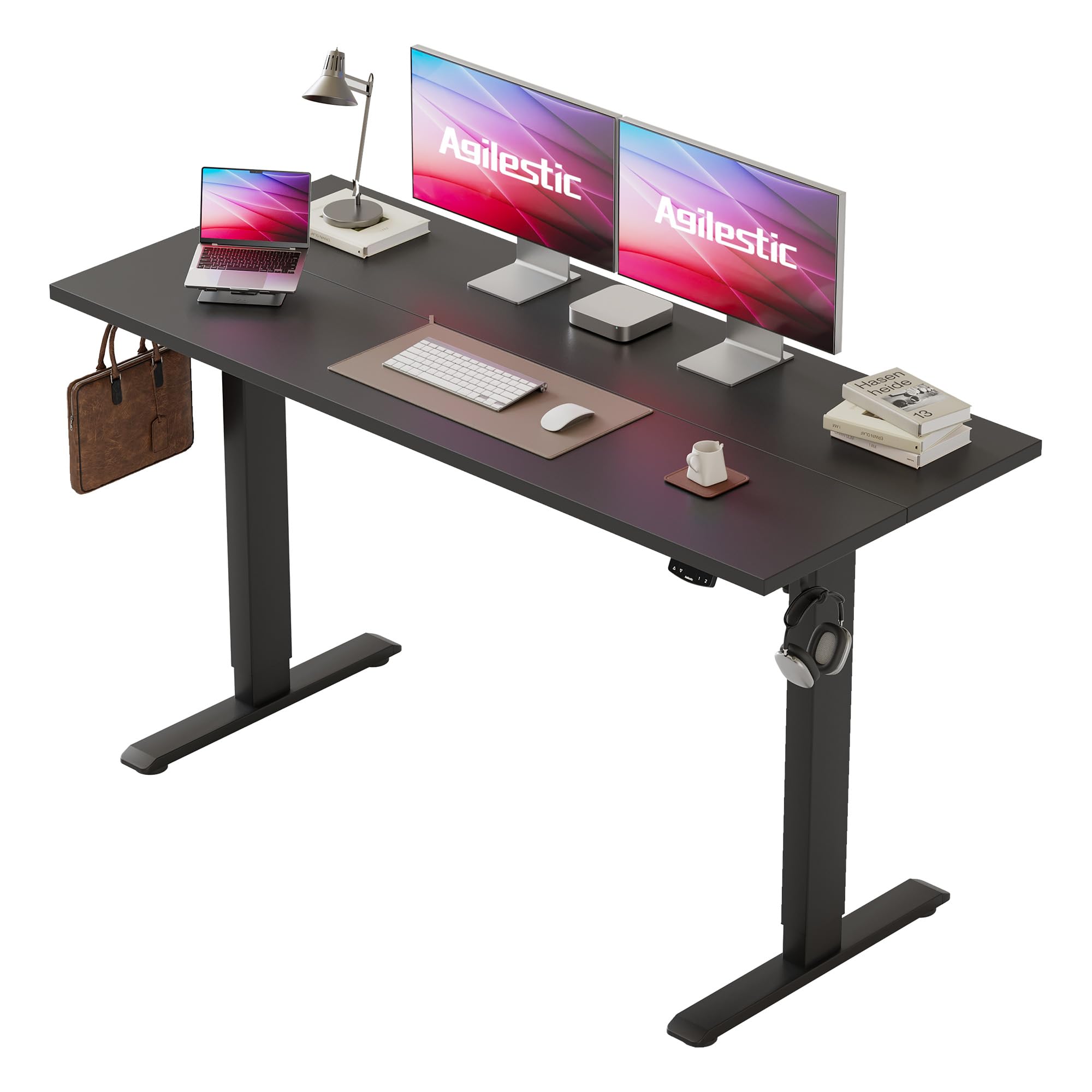 Agilestic Electric Standing Desk, 150 x 60 cm Height Adjustable Sit Stand Desk with Splice Board and Memory Smart Pannel, Home Office Desks, Black