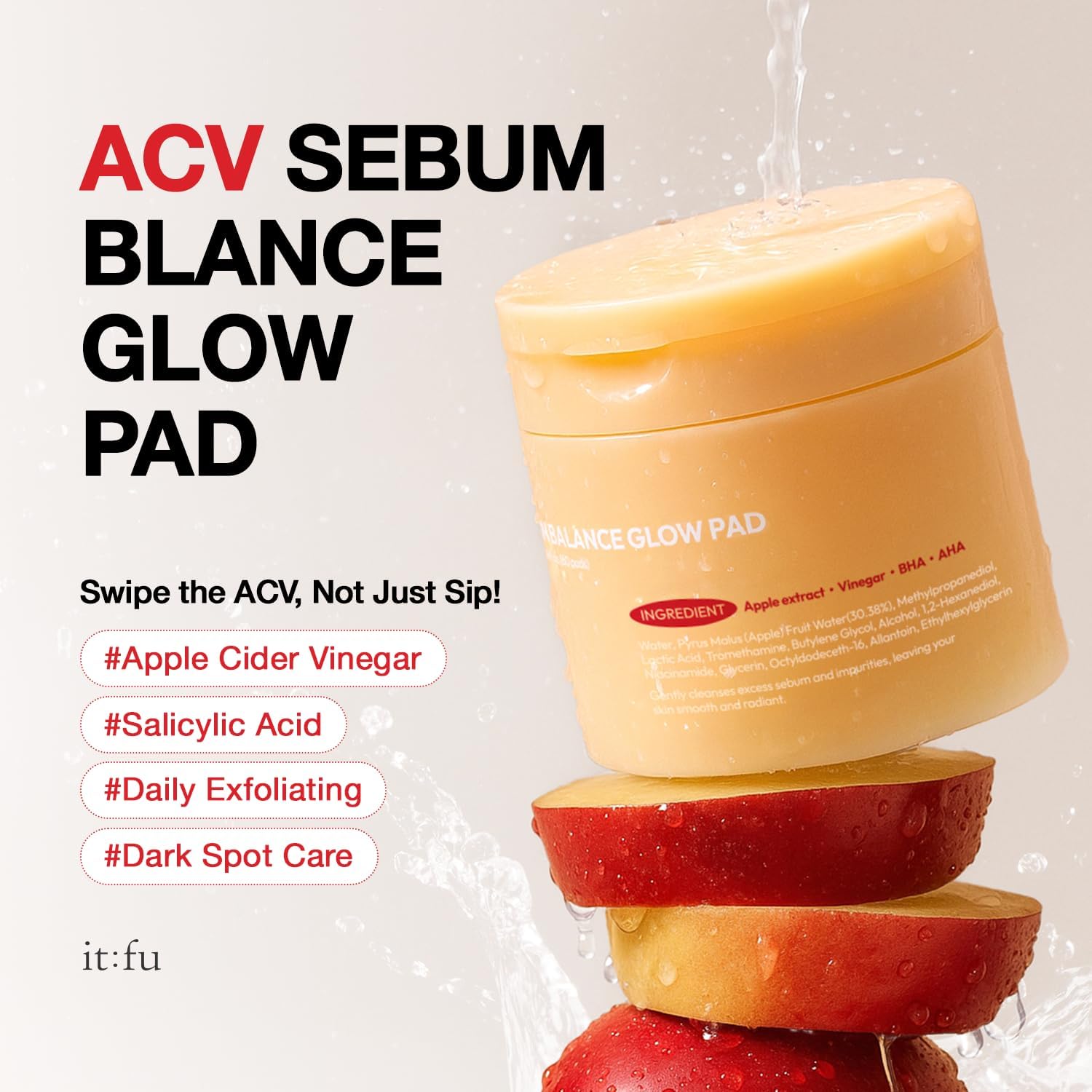 ACV Sebum Balance Glow Pads | Korean Exfoliating Toner Pads with BHA & Salicylic Acid | Pore Care, Dark Spot Care & Oil Control (60 Units)
