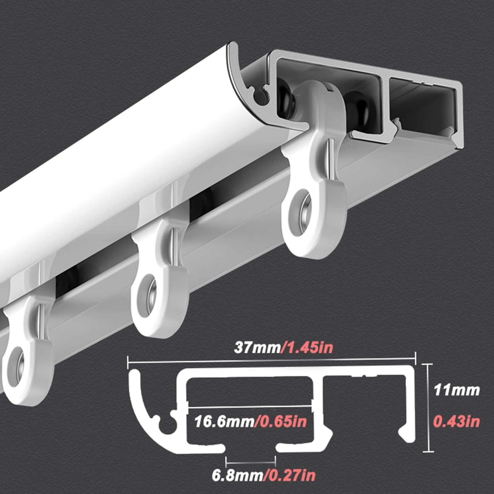 Ultracienka aluminiowa prowadnica do drzwi przesuwnych 420 cm z rolkami – oszczędzająca miejsce ścianka działowa do salonu, sypialni, szpitala, na balkon, biała konstrukcja