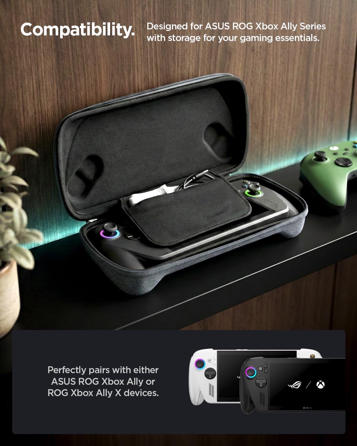 Spigen Klasden Pochette Compatible avec ASUS ROG Xbox Ally / ROG Xbox Ally X (2025) Étui avec Deux Options de Transport et dragonne - Gris Anthracite