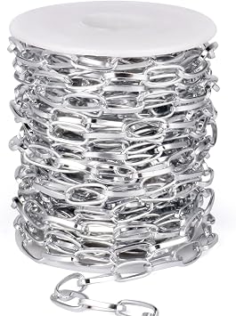 33FT Silver Paperclip Chain 7MM Aluminum Link Chains for Jewelry Making | Chunky Cable Link Chain Roll Bulk for Necklace Bracelet Crafts