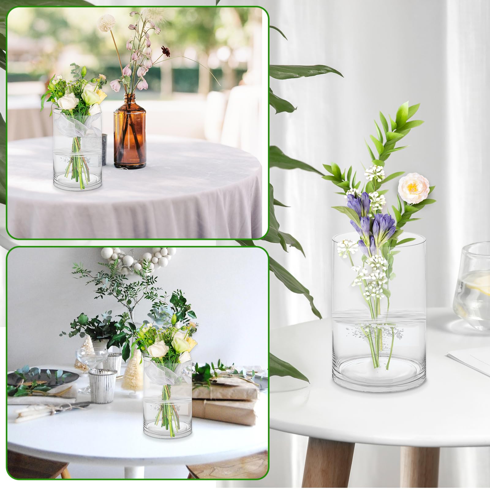 APACALI 6 vasi in vetro grande, 20 x 10 cm, cilindrici, in vetro trasparente, rotondi, sottili, per orchidee, rose, tulipani, erba della pampa, decorazione da tavolo, candele