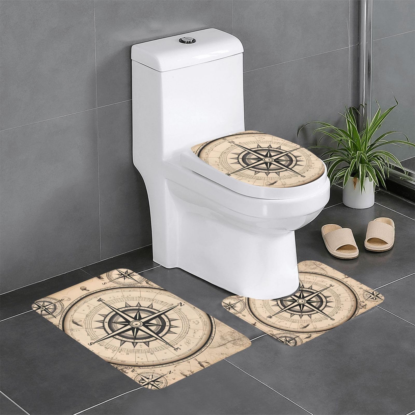 Tapis de bain antidérapant à séchage rapide motif boussole nautique