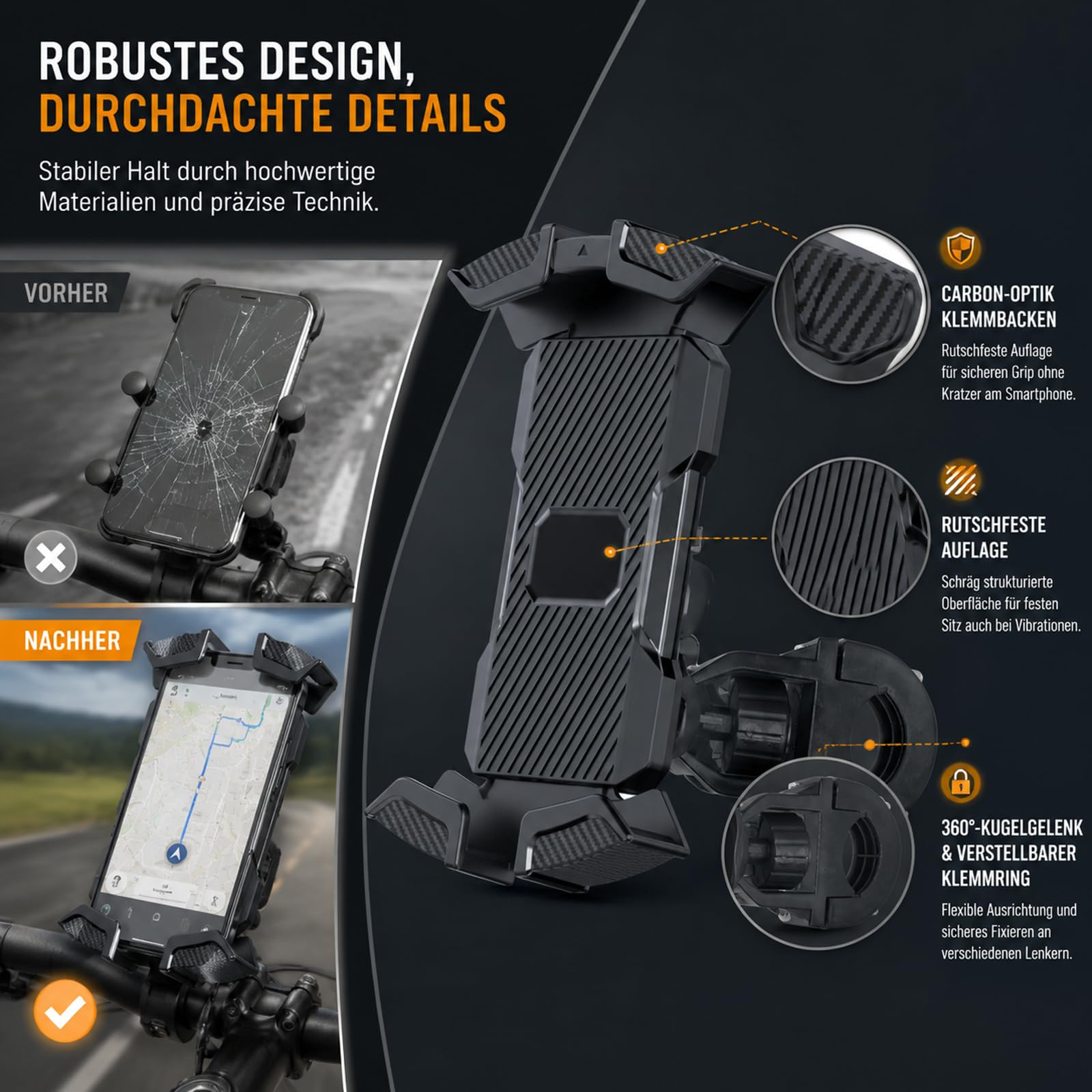 Generisch Beyerwerk Velogrip Fahrrad Handyhalterung, 360° Universal Handyhalter für Radfahrer & Pendler, Halterung mit Schnellverschluss, Stoßfeste Bike & Motorrad Smartphone (2PC)