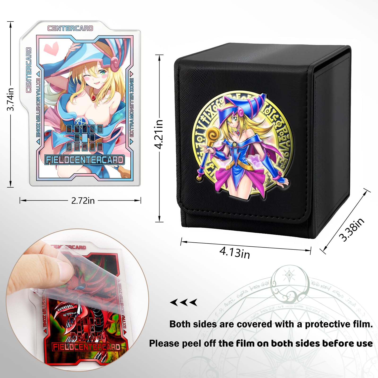 Card Deck Box for YGO MTG 3D sculpted relief Deck Box 110 Card Storage Trading Games Leather Storage with divider (Dark Magician Girl)