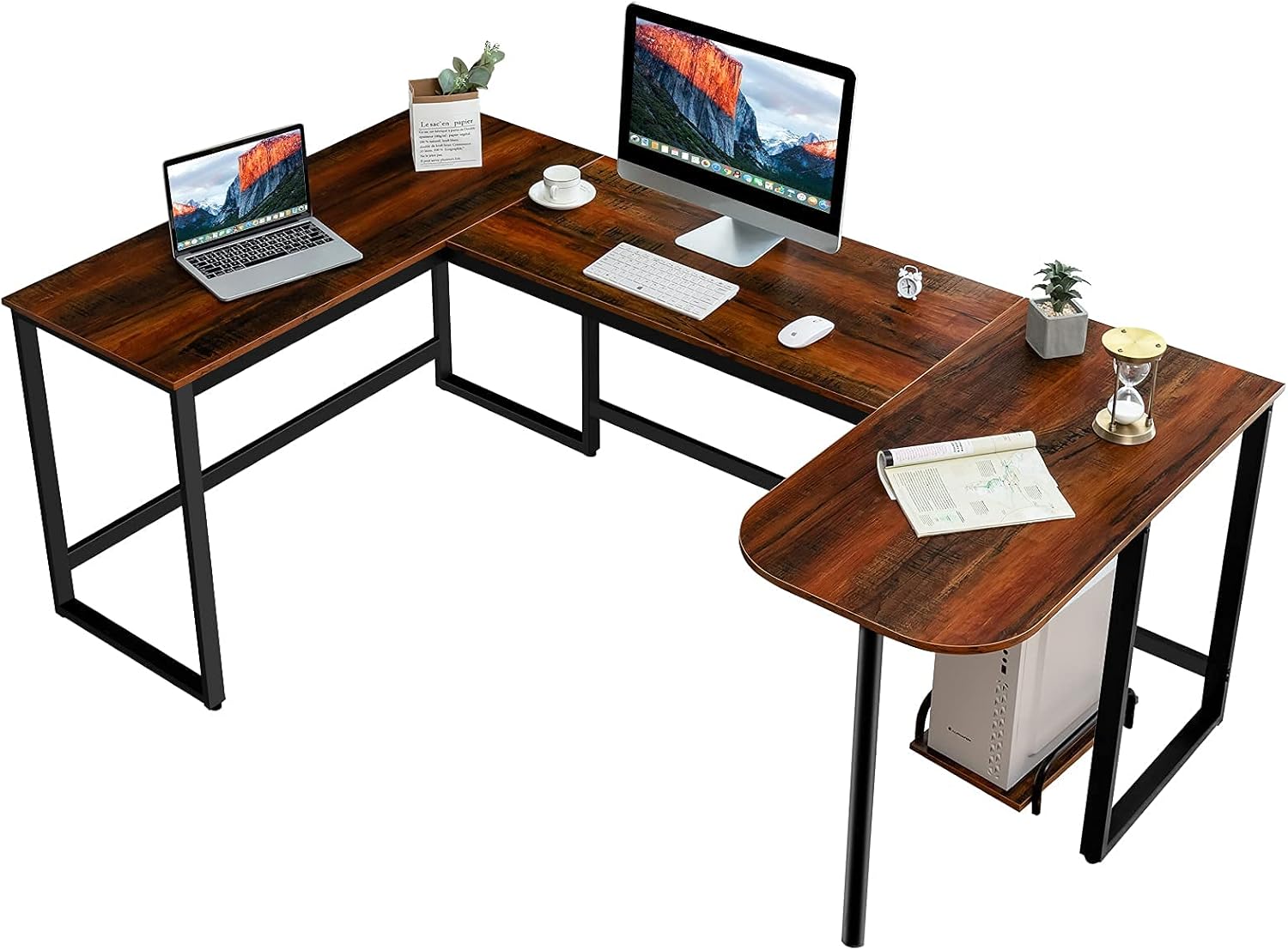 Tangkula U-Shaped Computer Desk, Corner Computer Workstation w/Extra Printer Stand, Movable CPU Stand, 79”x 47” Inch Large Home Office Desk for Working Gaming Studying (Brown) : Home & Kitchen