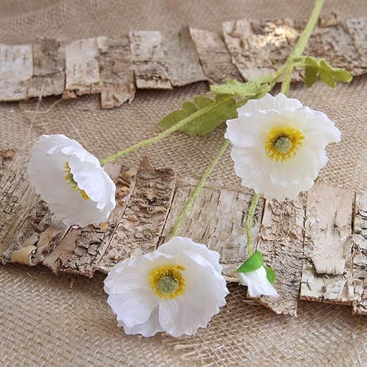 Amazon 造花 花束 インテリア造花 ポピー 長さ60cm 花頭直径6cm 白い 5個 花束 結婚式 パーティー 様々な イベント 室内インテリア 造花 オンライン通販