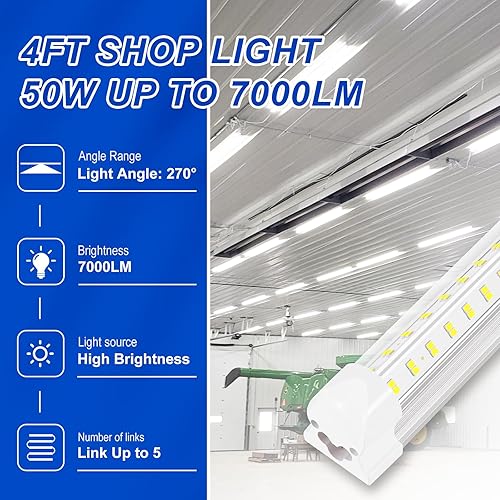 Miniatura 2 de Luces LED para tienda, luz LED de 4 pies, 50 W, 6500 K, 7000 lúmenes, luz diurna, luz de garaje, cubierta transparente enlazable, forma de V