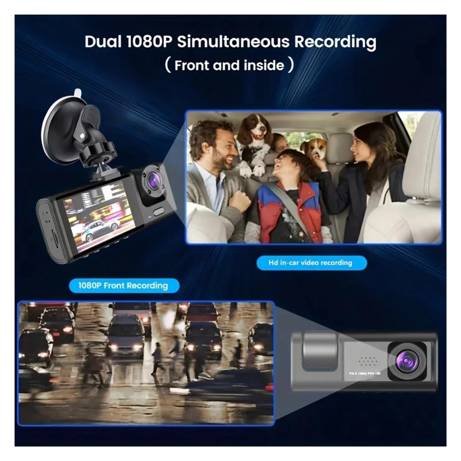 Dash cam da cabina anteriore con doppio obiettivo 1080P