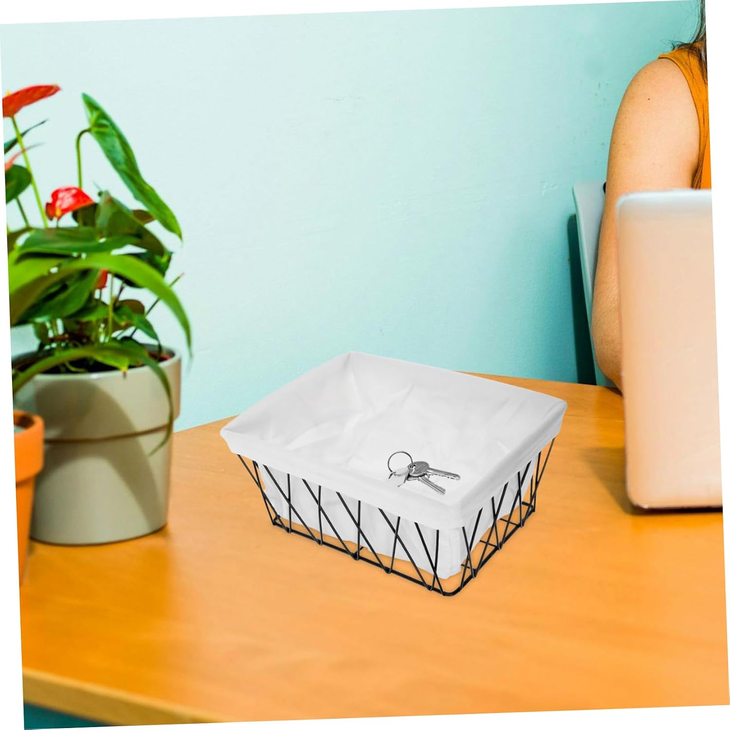 Wire Storage Baskets Fabric Liners Versatile Household Organizer for Bathroom Kitchen and Office Use Construction for Toiletries and Supplies