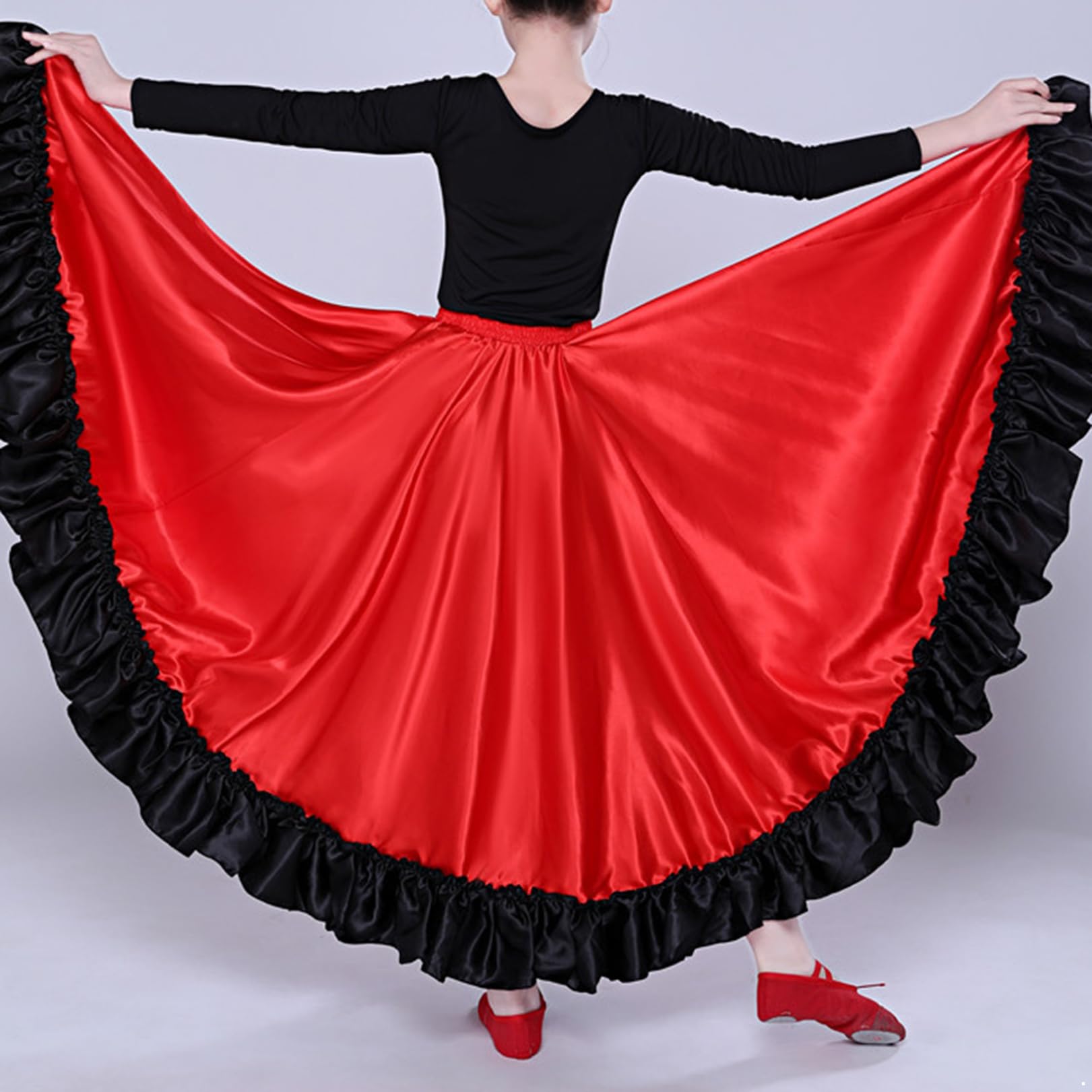 FEESHOW Mädchen Flamenco Rock Spanischer Tanzrock Lang Latin Standard Ballsaal Rock Swing Maxirock Kinder Karneval Faschnacht Party Outfit