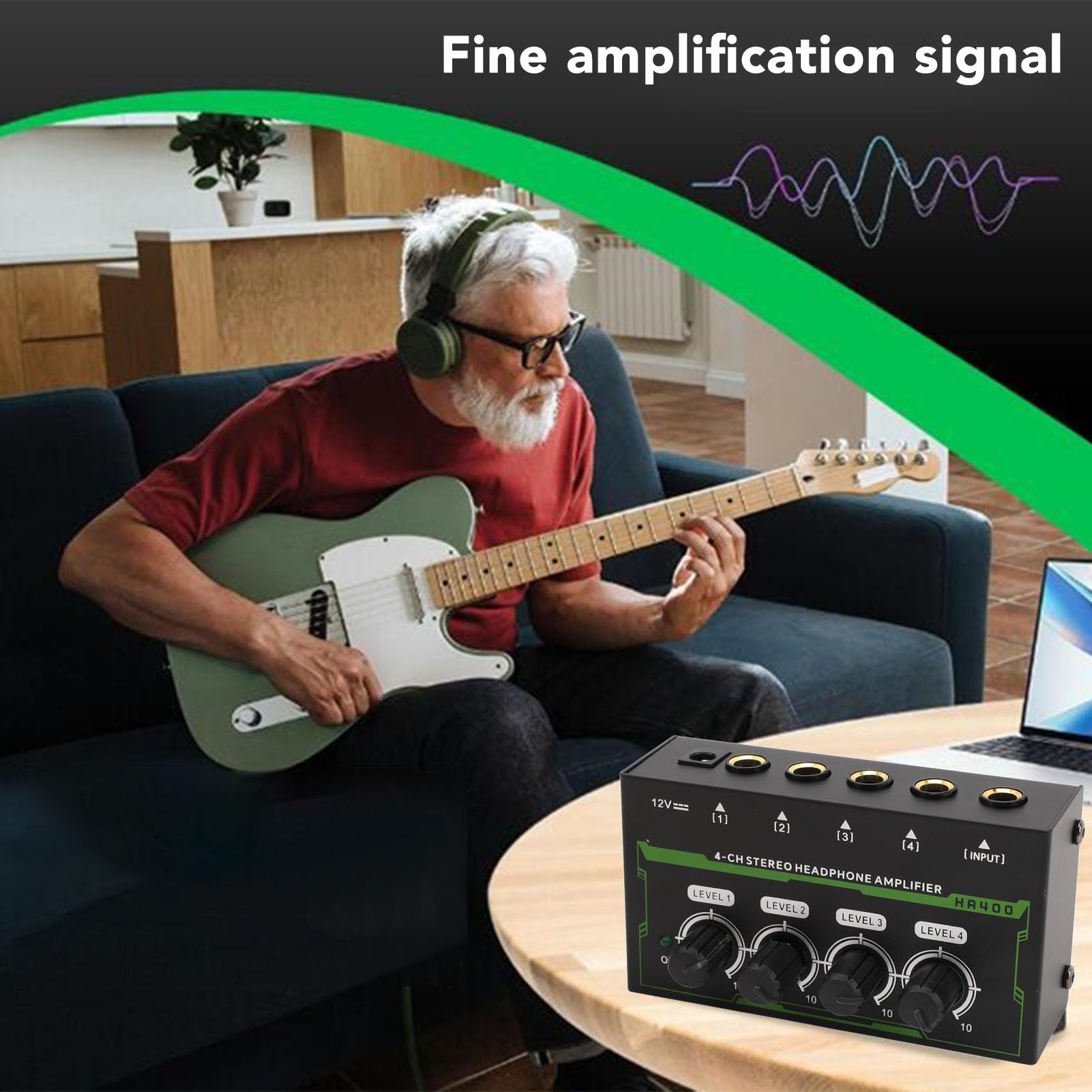 Headphone Amplifier, 4 Independent Channels High Power Stereo Amplifier, Low Noise Headphone Amp for Studio and Stage Applications (US Plug)