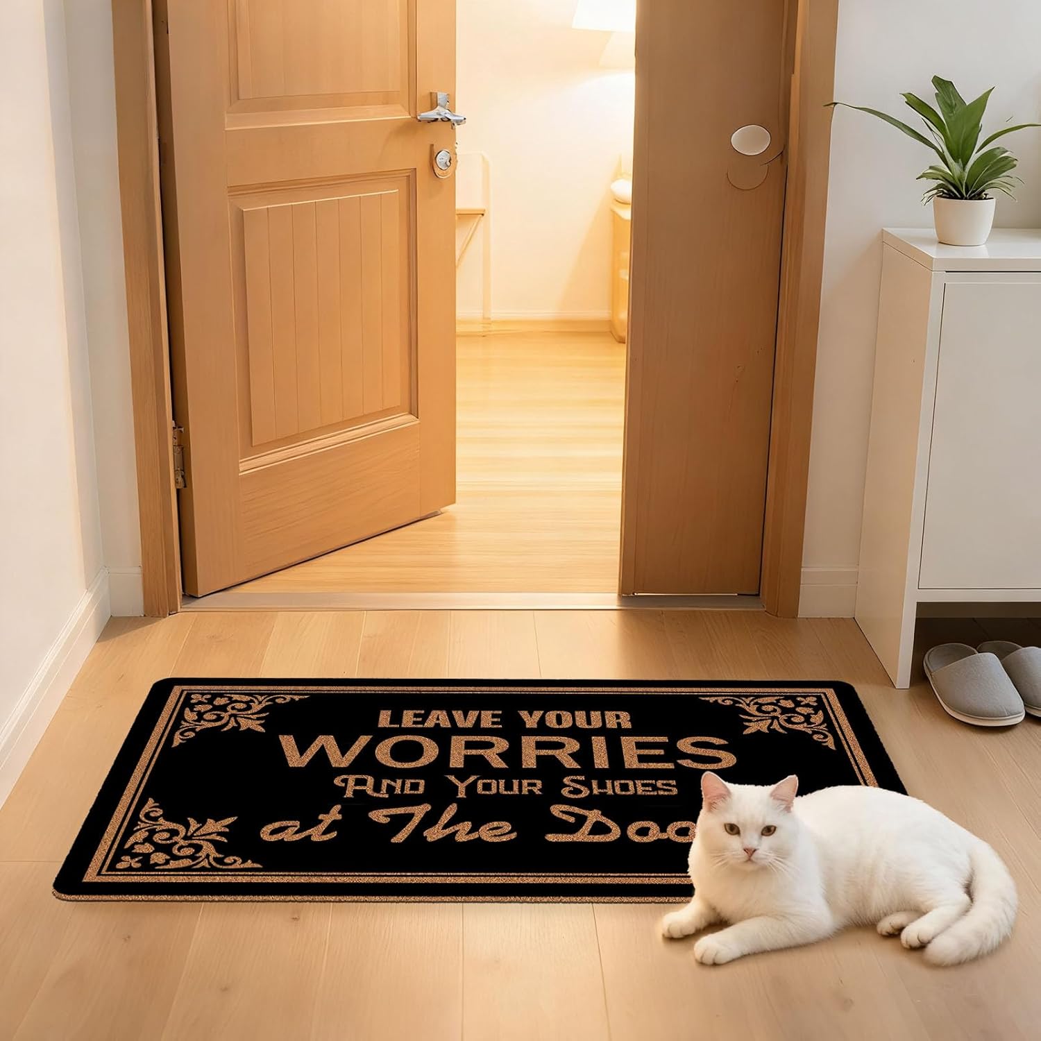 Leave Your Shoes and Worries Doormat 30x17 Inch Funny Welcome Door Mat Personalized Mat Indoor Outdoor Mats for Entryway with Non-Slip PVC Backing Easy Clean Home Décor Housewarming Gift