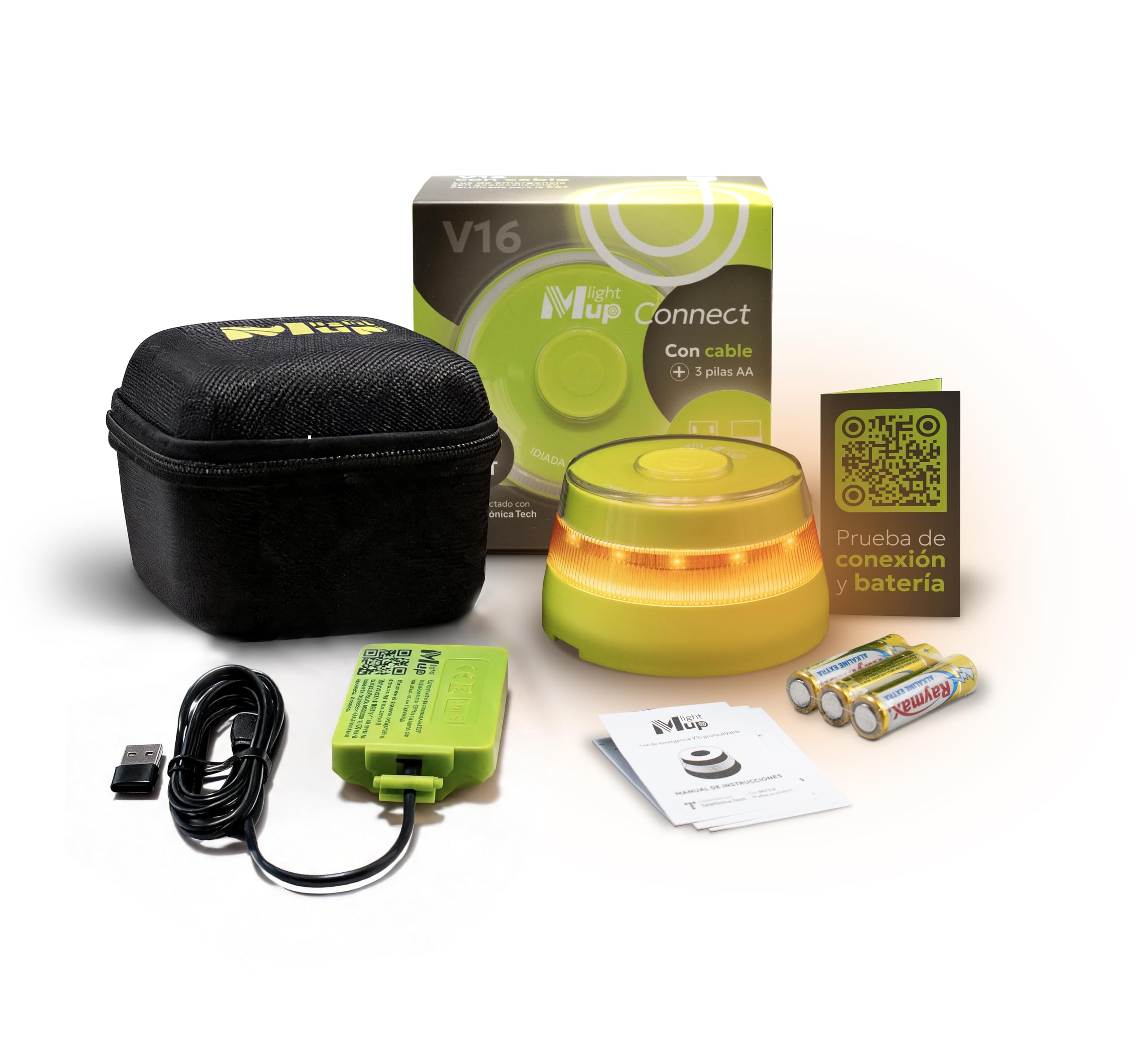 CONNECT Baliza V16 con cable homologada DGT 3.0 Incluye pilas- Geolocalización IoT-Luz emergencia conectada - Señal obligatoria en 2026- Datos Telefónica Tech hasta 2038 (Light Mup Connect)