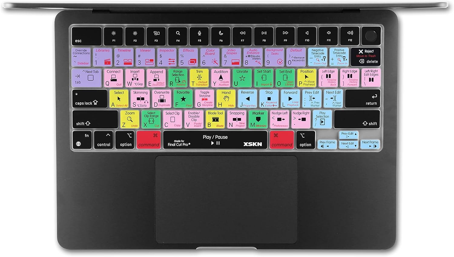 XSKN Final Cut Pro Shortcut US Version Silicone Keyboard Cover for Apple MacBook Air 13/15 inch with M5/M4/M3/M2 Chip and MacBook Neo with A18 Pro Chip