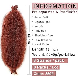 8 Packs Copper Red Springy Afro Twist Crochet Hair 16 Inch Pre-Separated Spring Twist Hair Marley Crochet Braiding For Distressed Soft Locs Hair Extension For Women (8 Strands/Pack,350)