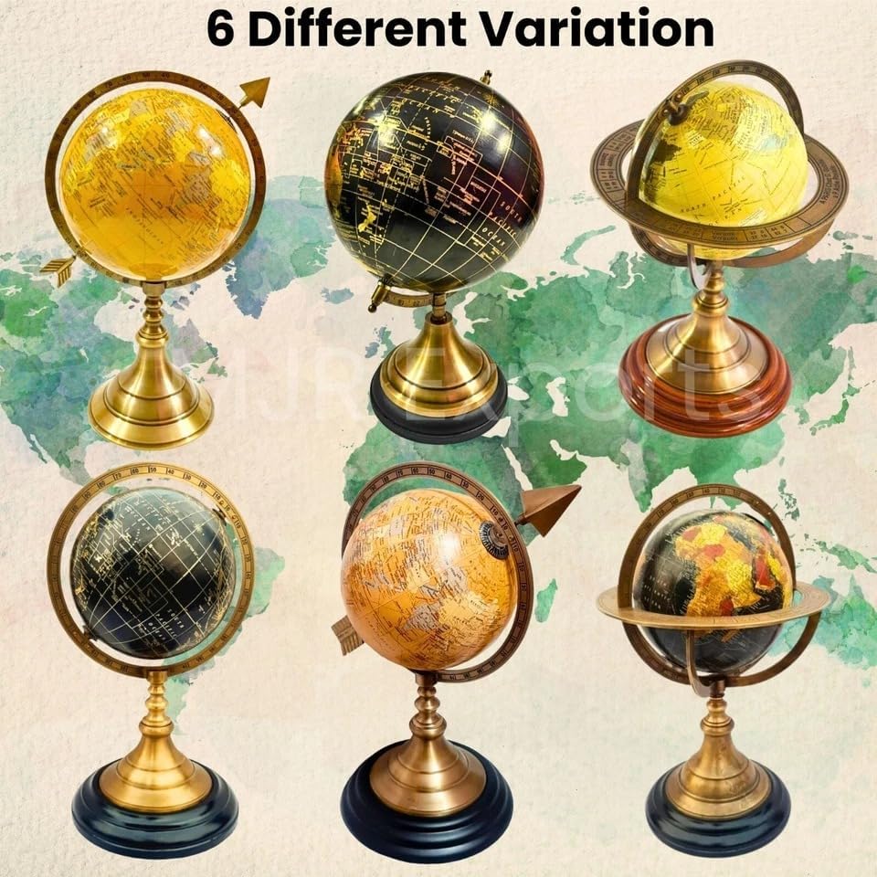 10" Brass World Map Globe Handcrafted with Antique Finish – Elegant Table Top Decorative Piece, Vintage Style, Ideal Gift for Collectors