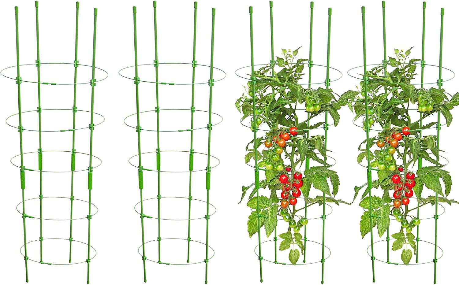 Tomato Cage for Pots 36 inch 4 Pack Garden Plant Support Tomatoes Trellis Cages with 4 Stakes & 5 Adjustable Rings for Cherry Tomato Vegetables Cucumber Climbing Plants Flower Rose Indoor Outdoor