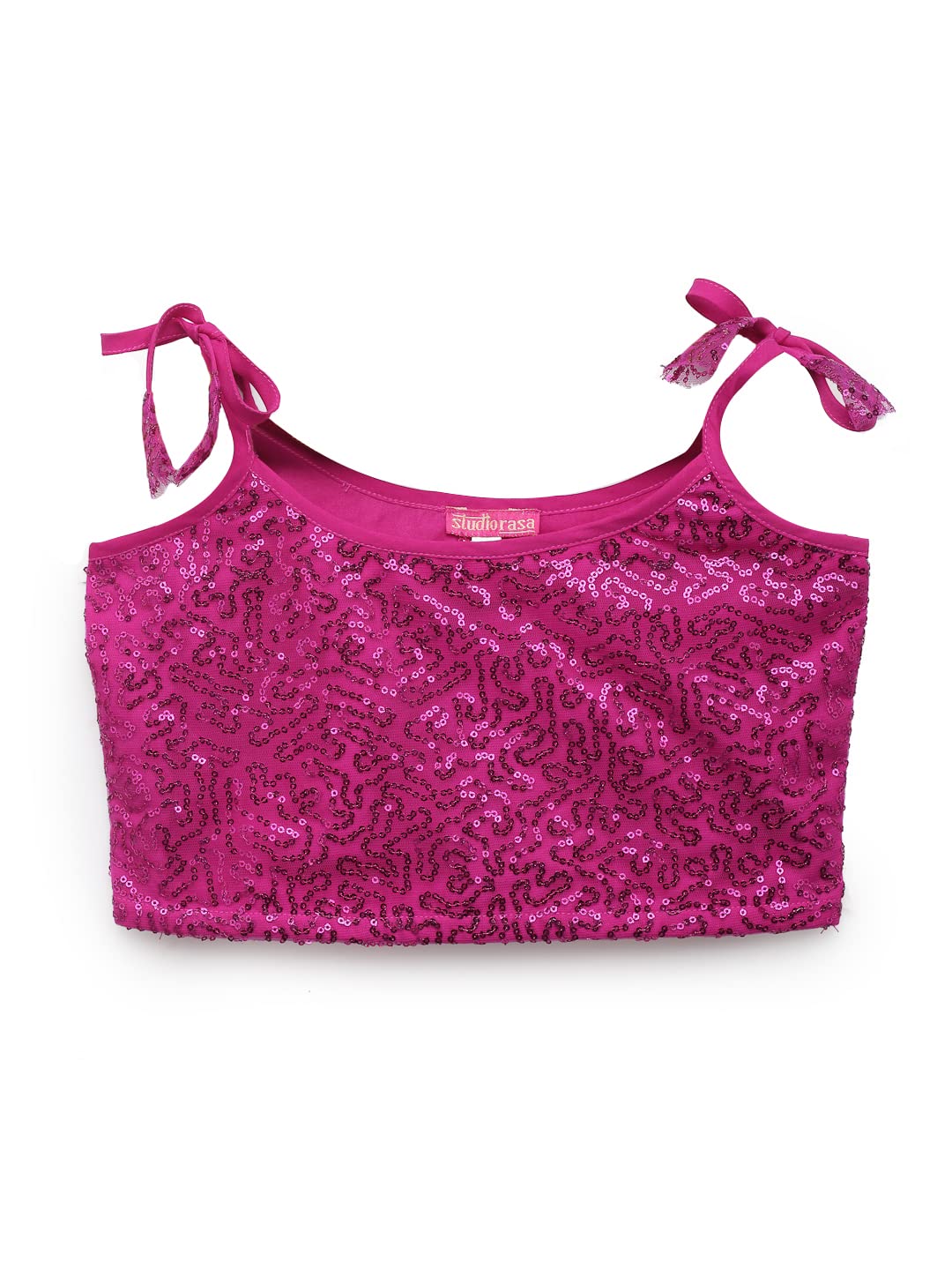 studio rasaGirls Net Sequins Embroidered Tie-up Kids top for Wedding Festive Party