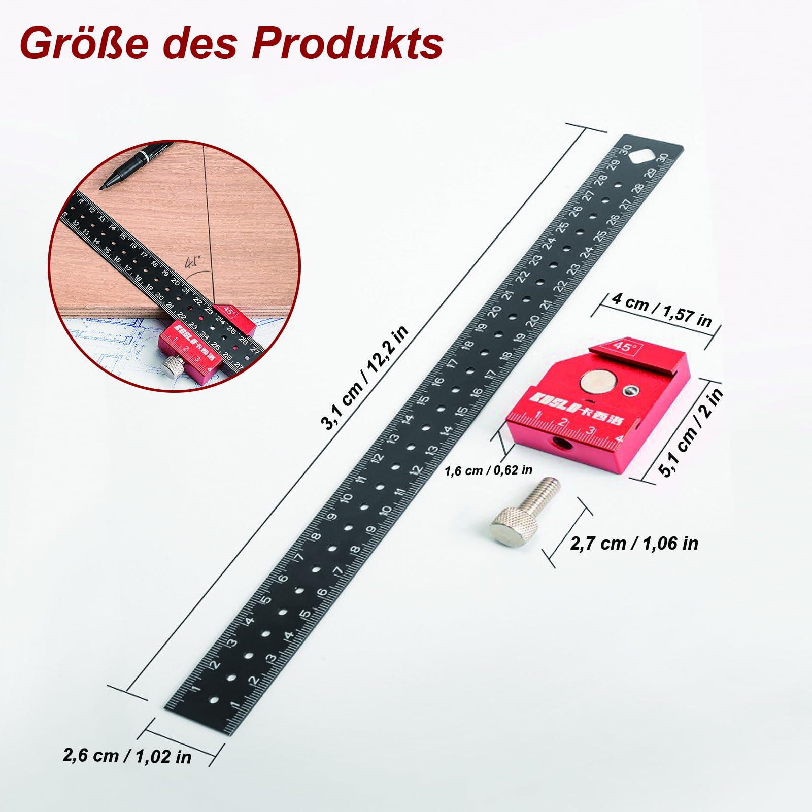 Leapiture Righello Di Misurazione Multi-angolo 40 Cm 16 Pollici 45 Combinazione Di 90 Gradi Inquadratura Piazza Lavorazione Del Legno Marcatura Righello Strumento Di Ricerca