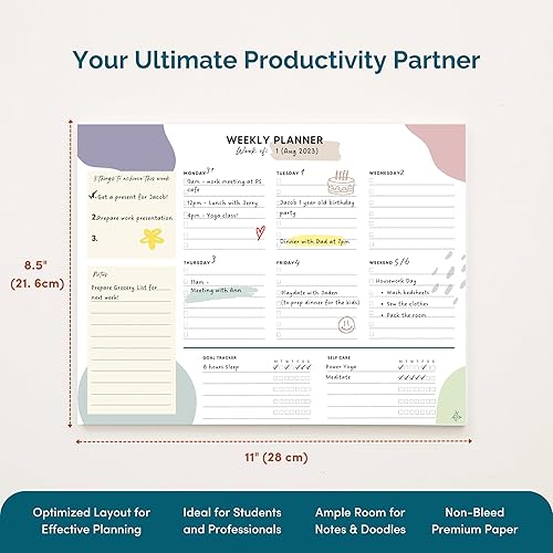 Miniatura 10 de Nook Theory Planificador semanal de tareas de 8.5 x 11 pulgadas, 52 páginas sin fecha, bloc de notas de lista de tareas pendientes para todo el año,