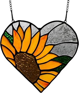 BOXCASA Sunflower Stained Glass Window Hangings Stained Glass Suncatcher