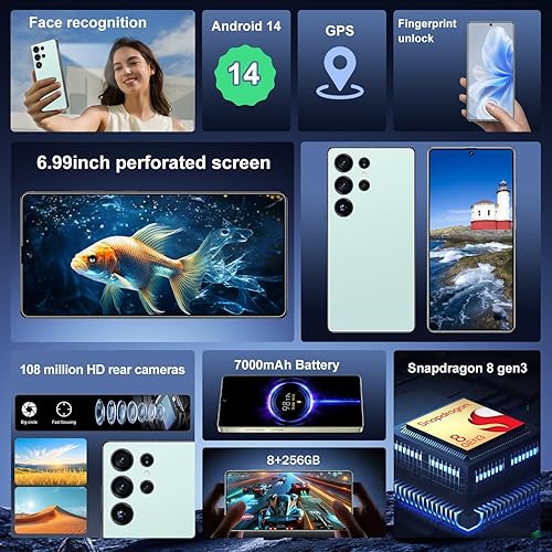 Miniatura 2 de I25 Ultra 5G - Teléfono inteligente desbloqueado, 8 GB+256 GB para Android 14, teléfono celular desbloqueado de 6.99 pulgadas, 7000 mAh, 68 MP+108