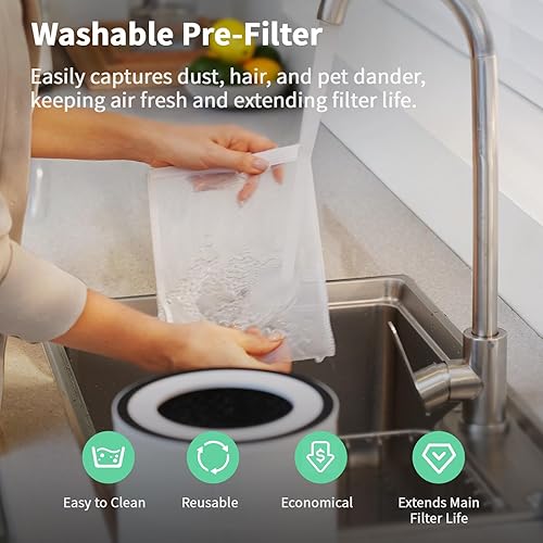 Vista 4 de Afloia Purificador de aire para el hogar, filtro lavable 4 en 1 para alergias, cubre hasta 1076 pies cuadrados, funcionamiento silencioso, apagado