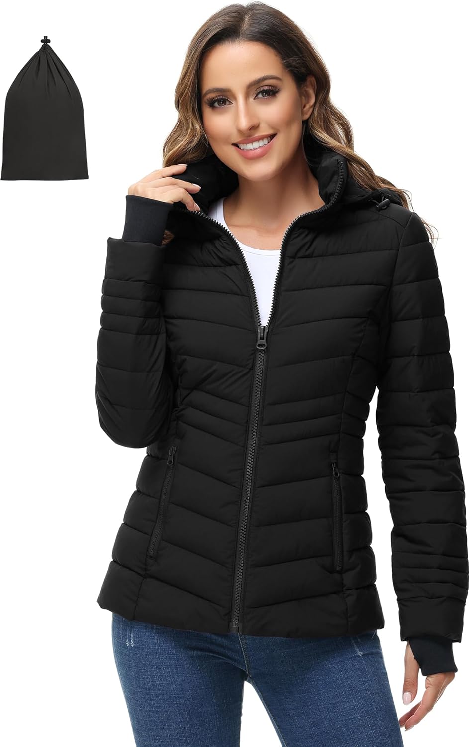 ROYAL MATRIX Women's Packable Puffer Jacket, Lightweight Puffer Jacket Winter Warm Quilted Puffer Jacket with Detachable Hood