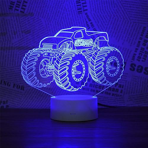 Miniatura 7 de Lámpara de ilusión LED 3D Monster Truck para niños, lámpara de noche para dormitorio, decoración de habitación de niños, luces nocturnas para niños,