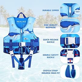 REALIKE Kids Swim Vest Toddler Floaties Adjustable Safety Strap Swimming Aids for Toddlers Children Float Swimsuit, Suitable for Age 2-10 Years/22-88lbs
