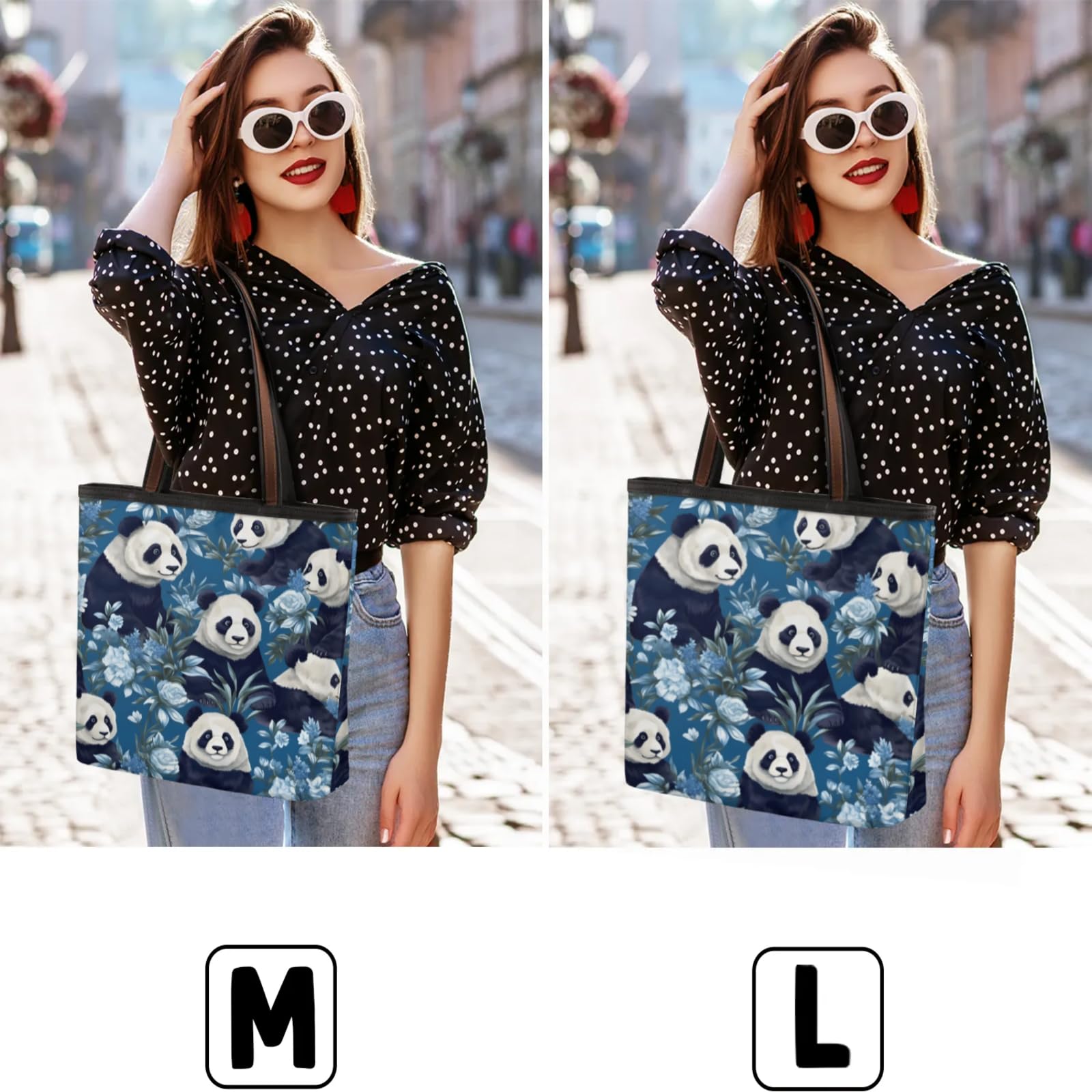 Watercolor Pandas Flowers Tote Bag Multi Pocket Zippered Beach Bag Lightweight Waterproof Handbag for Women Men Work Gym Travel Swimming Yoga Grocery Shopping M